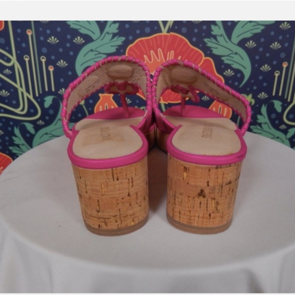 Jack Rogers Hot Pink Leather Mid Wedge Cork Thong Sandals Shoes 9 - Picture 3 of 4